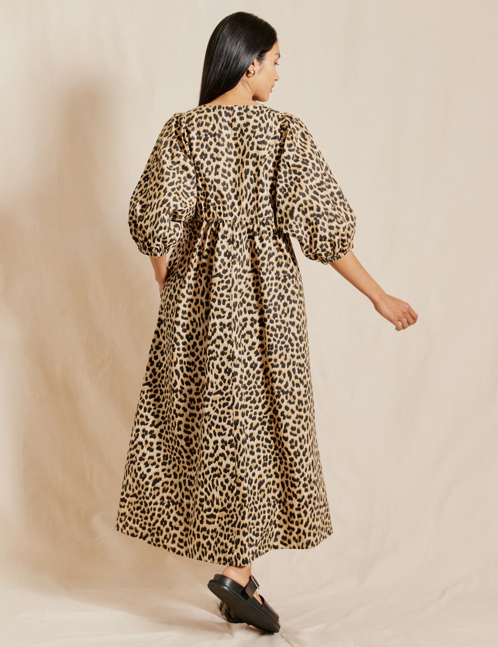 Pure Cotton Animal Print V-Neck Midi Dress 3 of 4