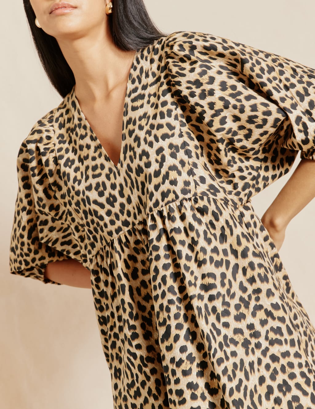 Pure Cotton Animal Print V-Neck Midi Dress 4 of 4