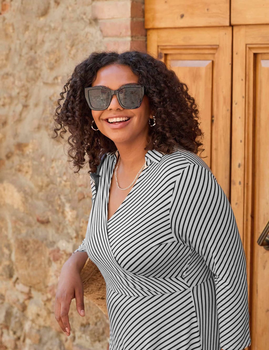 Jersey Striped V Neck Midi Wrap Dress Live Unlimited London M S