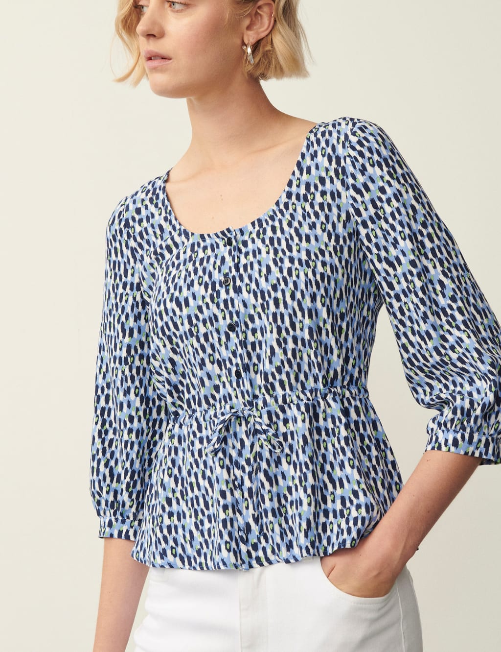Printed Tie Front Top 3 of 4