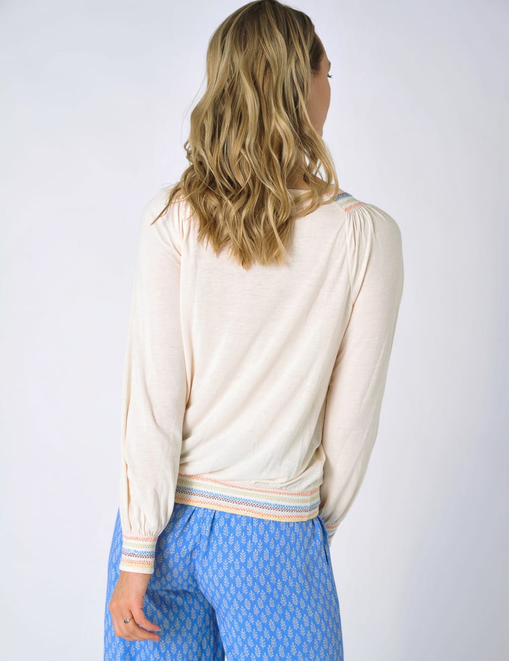 Linen Blend Embroidered Smocked Detail Top 3 of 5