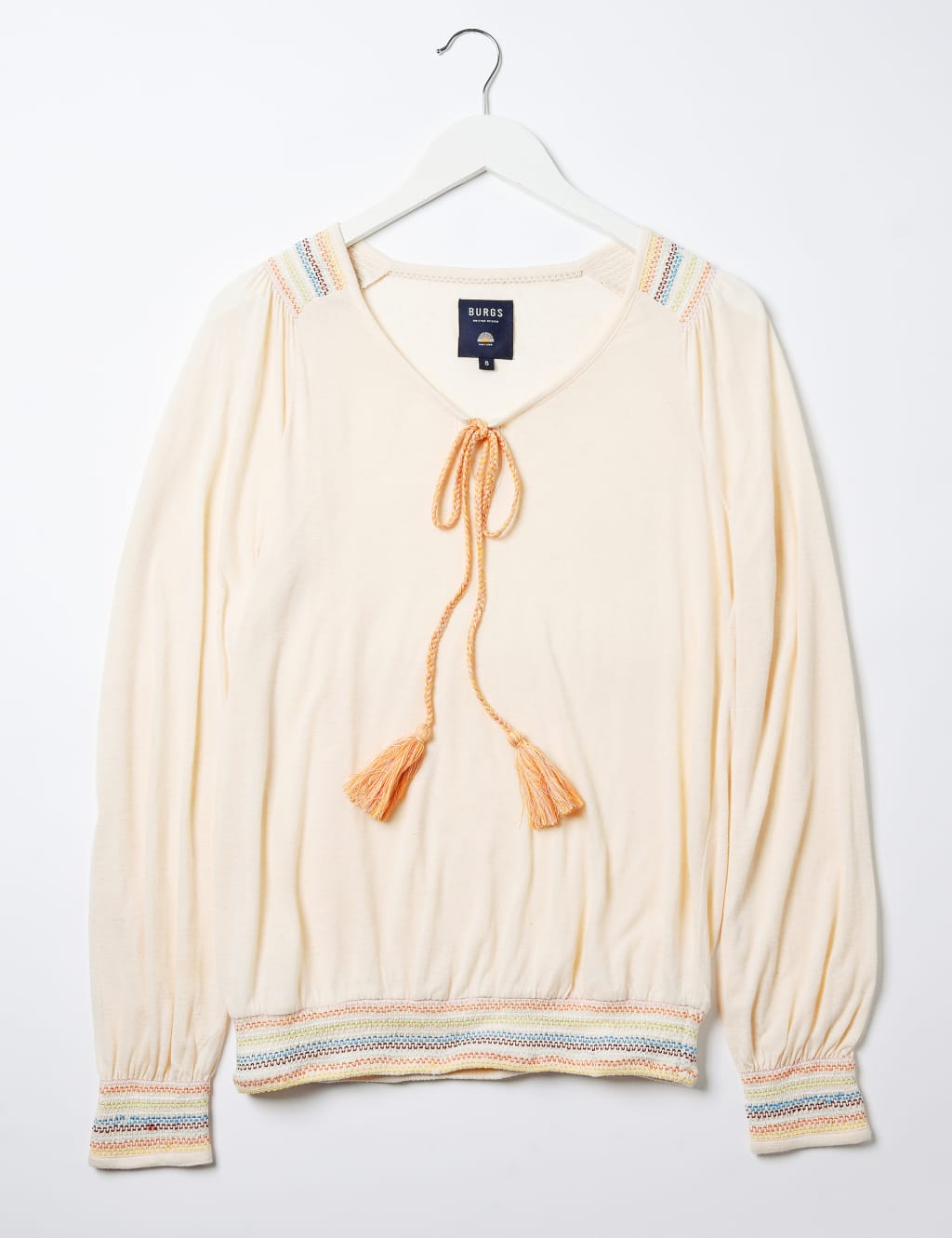 Linen Blend Embroidered Smocked Detail Top 2 of 5
