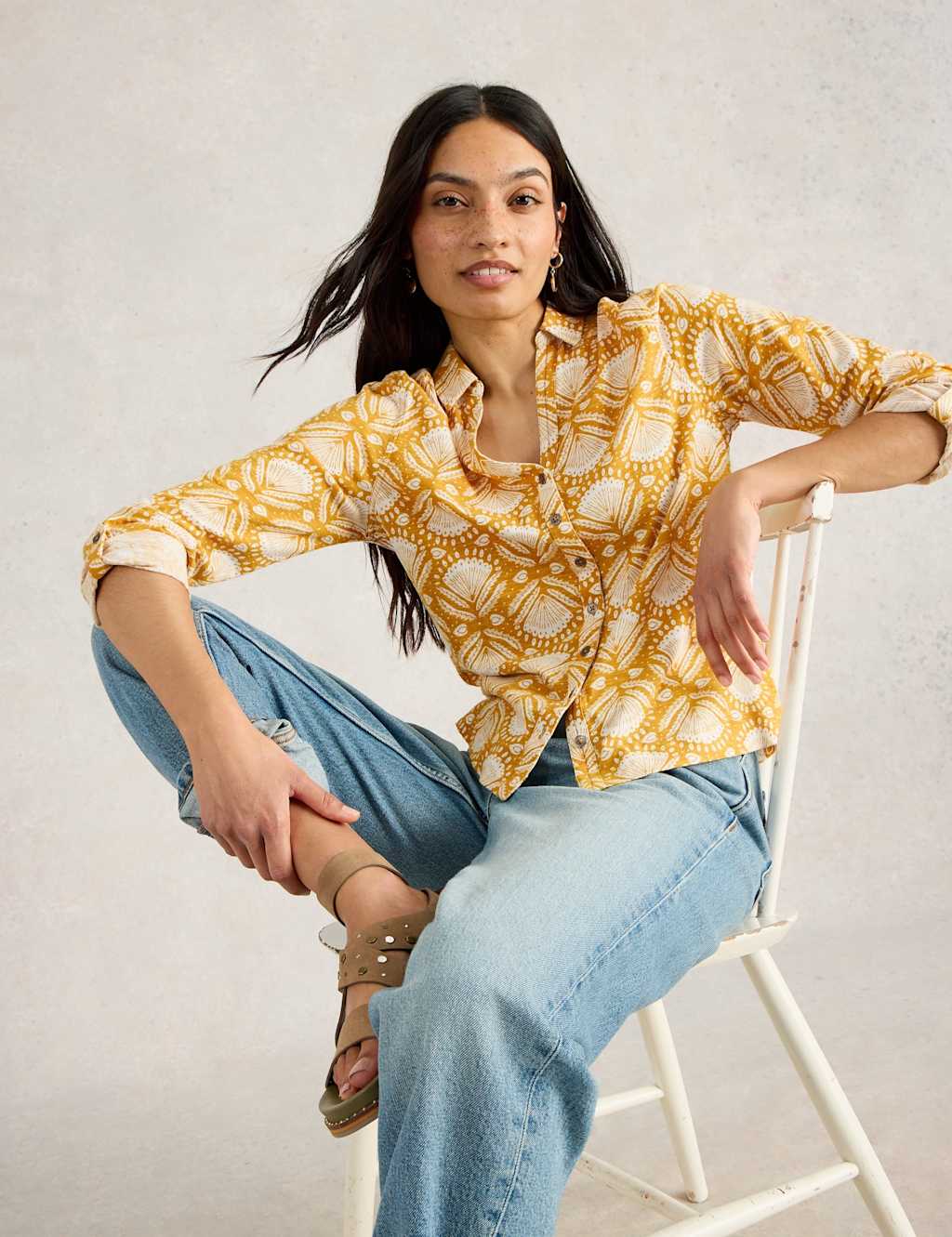 Pure Cotton Floral Button Through Annie Jersey Shirt 5 of 6