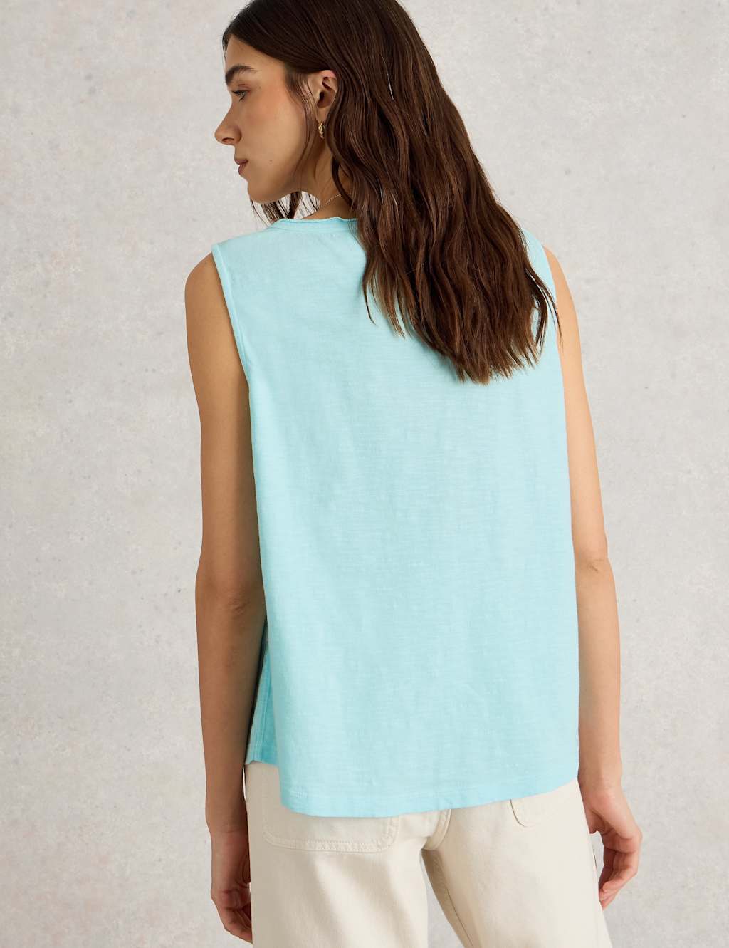 Pure Cotton Scoop Neck Button Detail Vest Top 4 of 6