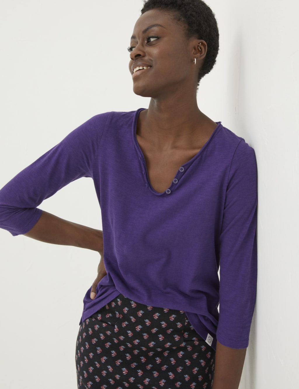 Cotton Button Detail T-Shirt 1 of 5