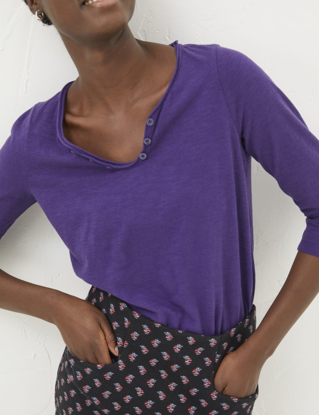 Cotton Button Detail T-Shirt 3 of 5