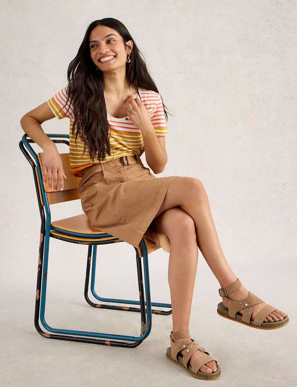 Pure Cotton Striped Button Detail T-Shirt 5 of 6