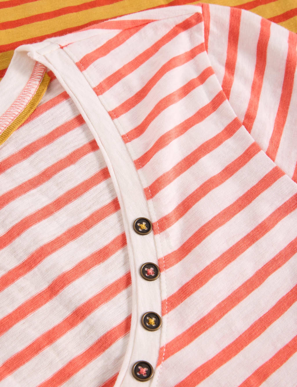 Pure Cotton Striped Button Detail T-Shirt 6 of 6