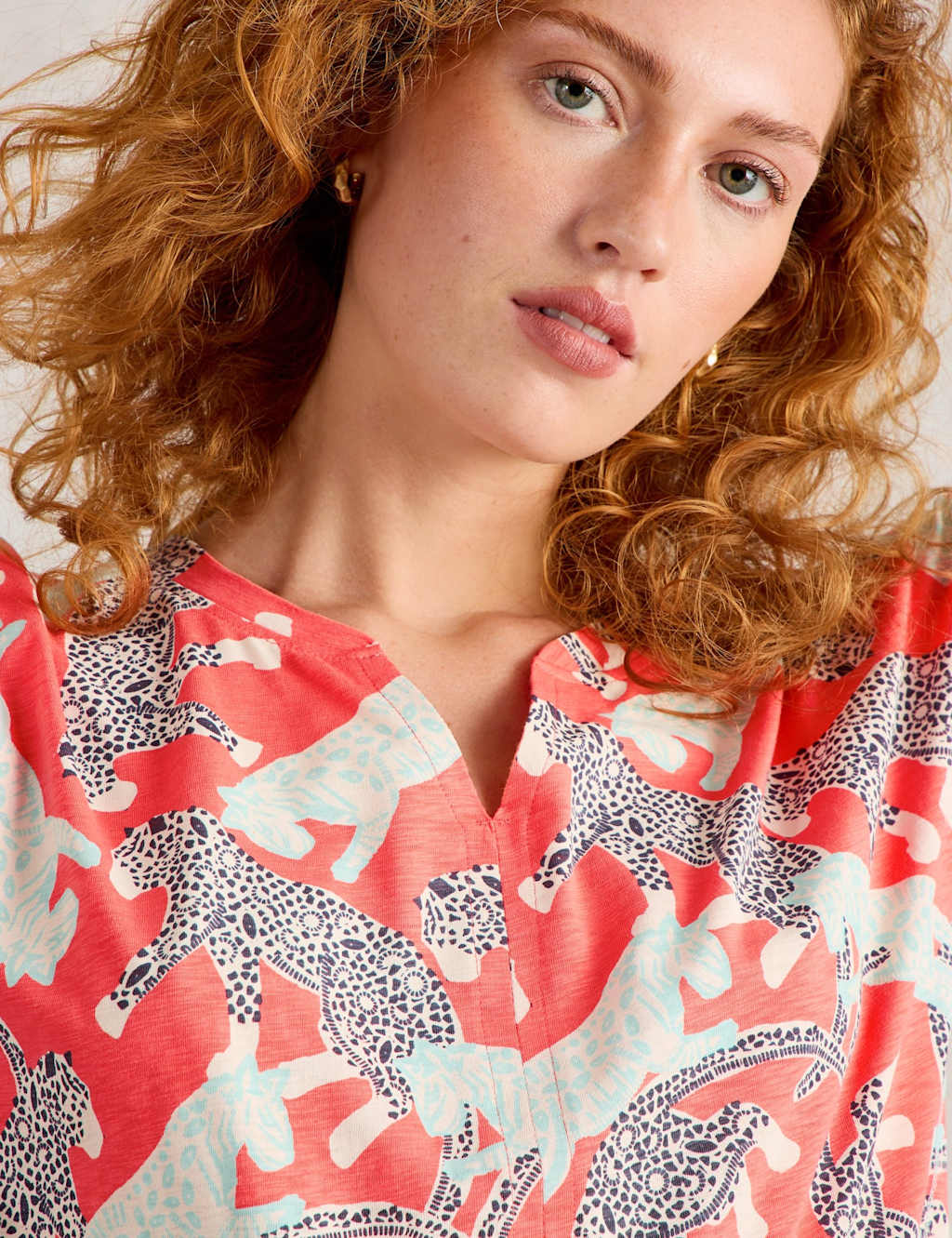 Cotton Rich Animal Print Notch Neck T-Shirt 5 of 6