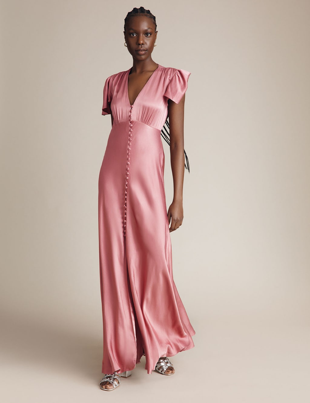 Satin V Neck Maxi Waisted Dress Ghost M S