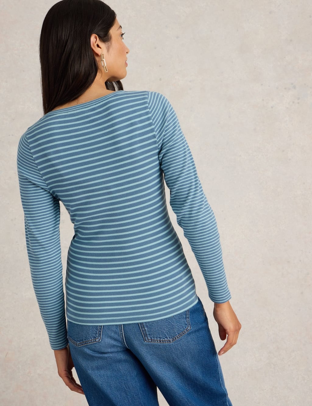 Cotton Rich Striped Ribbed V-Neck Henley Top 3 of 6