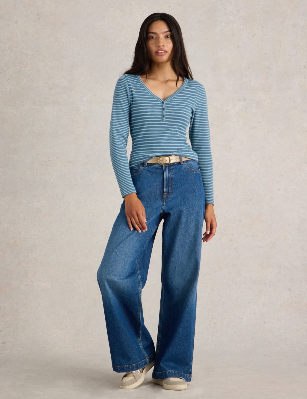 Cotton Rich Striped Ribbed V-Neck Henley Top 4 of 6