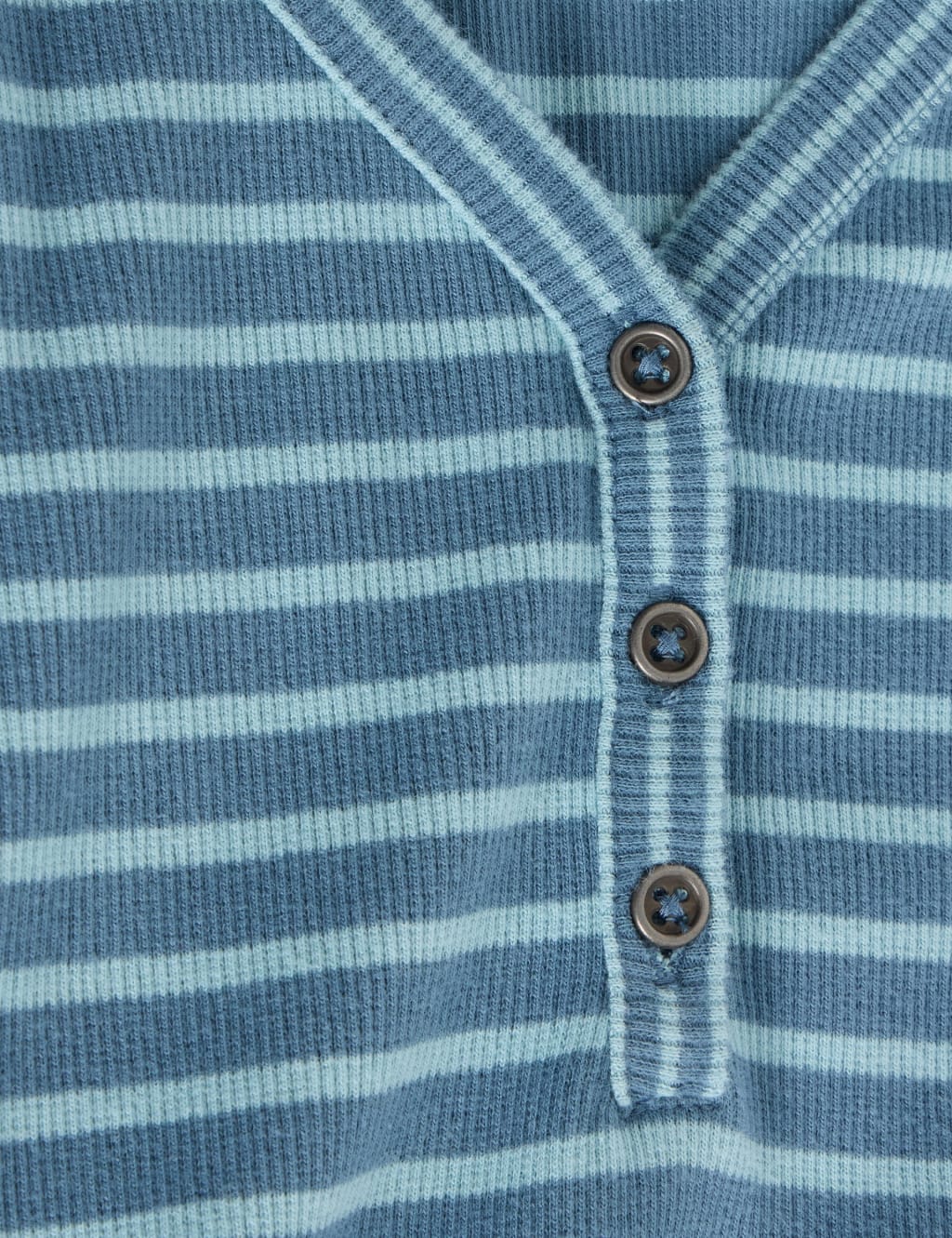 Cotton Rich Striped Ribbed V-Neck Henley Top 6 of 6