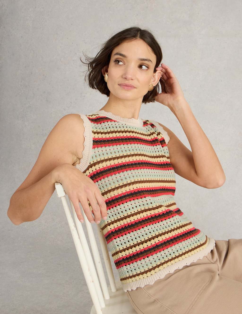 Pure Cotton Striped Textured Knitted Vest 5 of 6