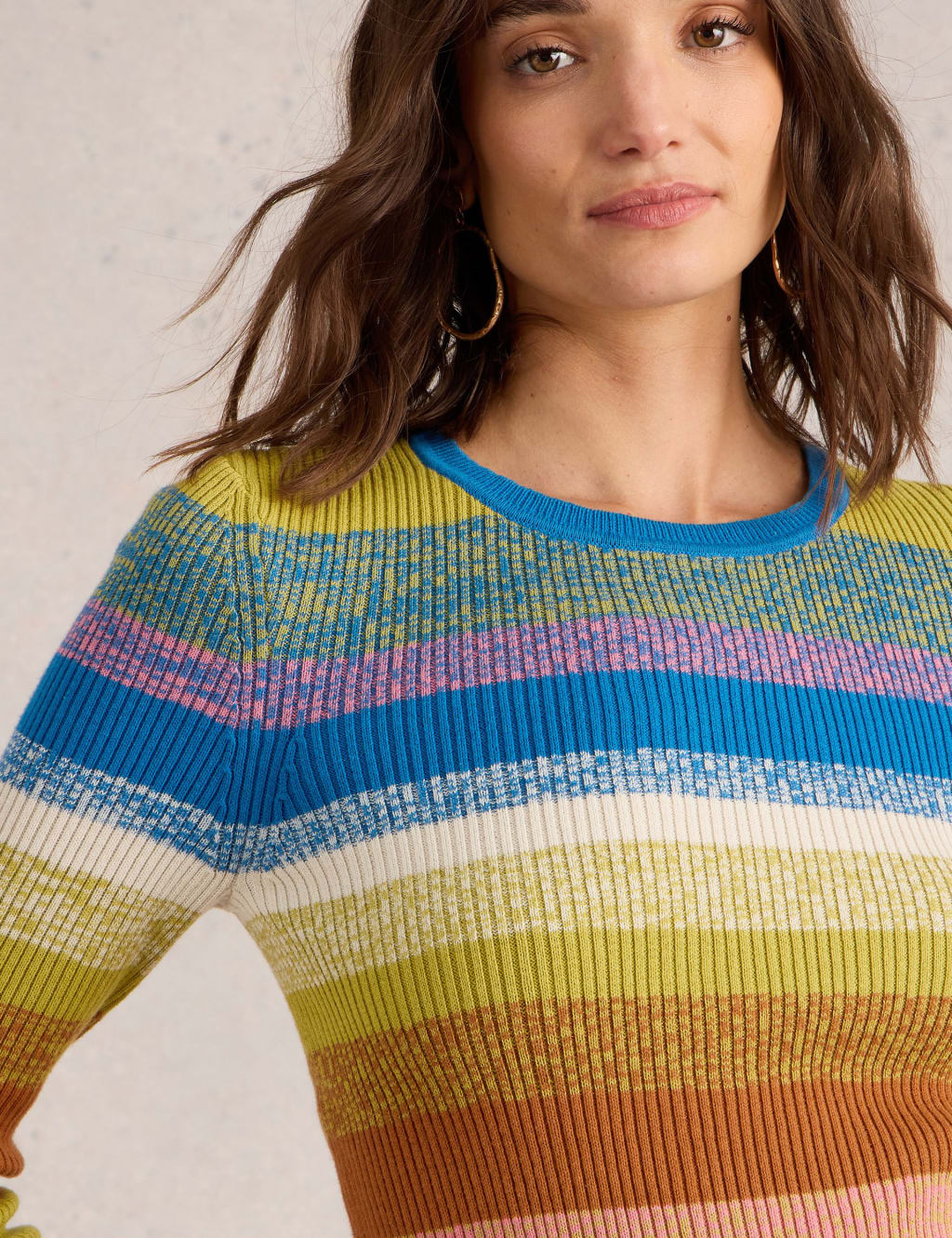 Pure Cotton Ribbed Striped Crew Neck Jumper White Stuff M S