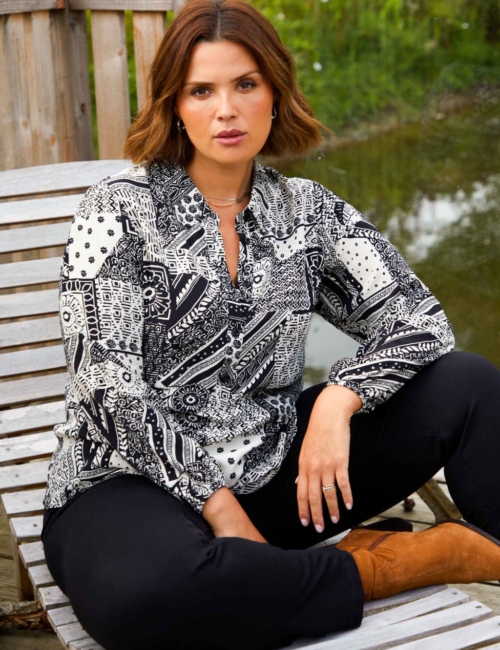 Patchwork Print Collared Shirt 1 of 6