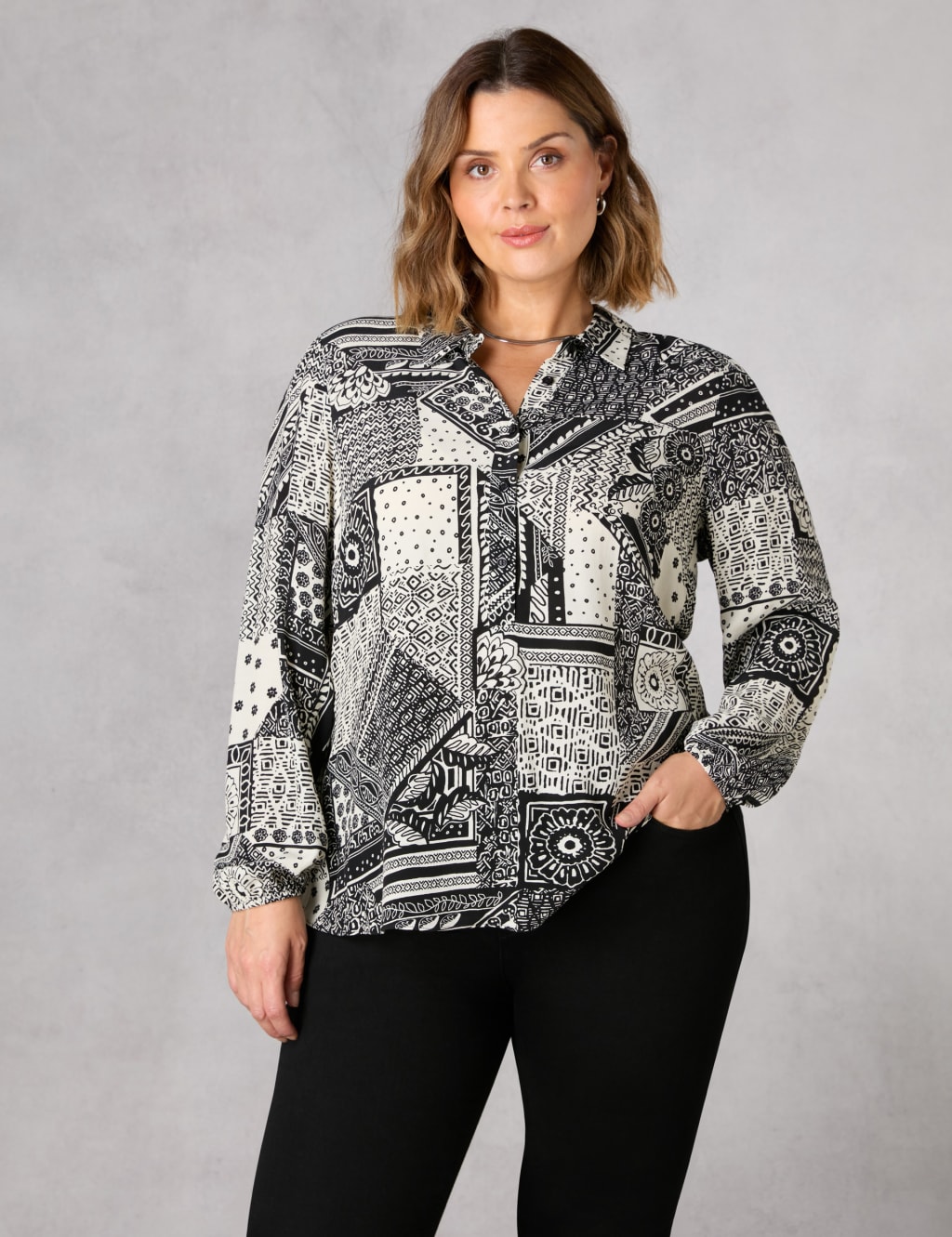 Patchwork Print Collared Shirt 3 of 6