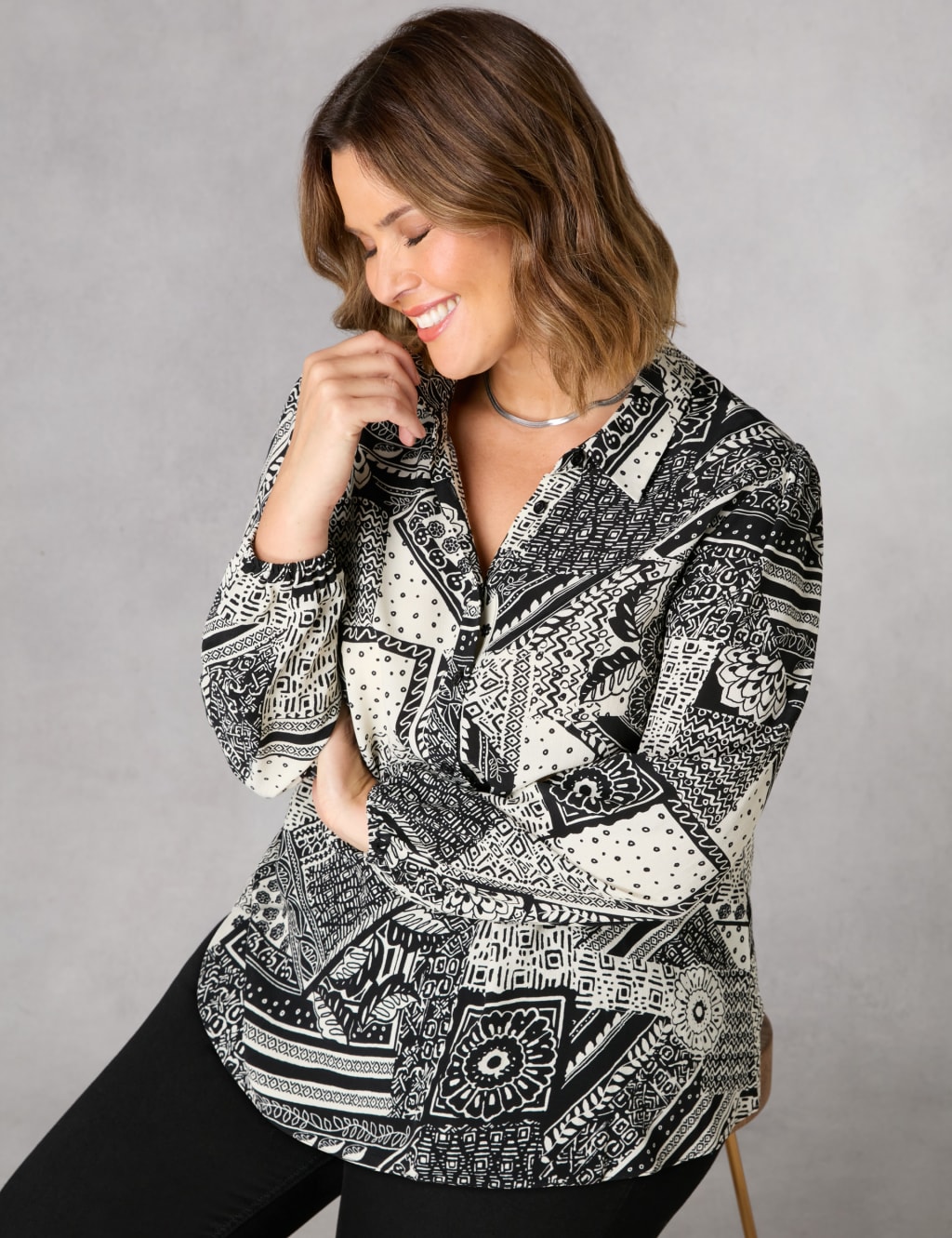 Patchwork Print Collared Shirt 6 of 6