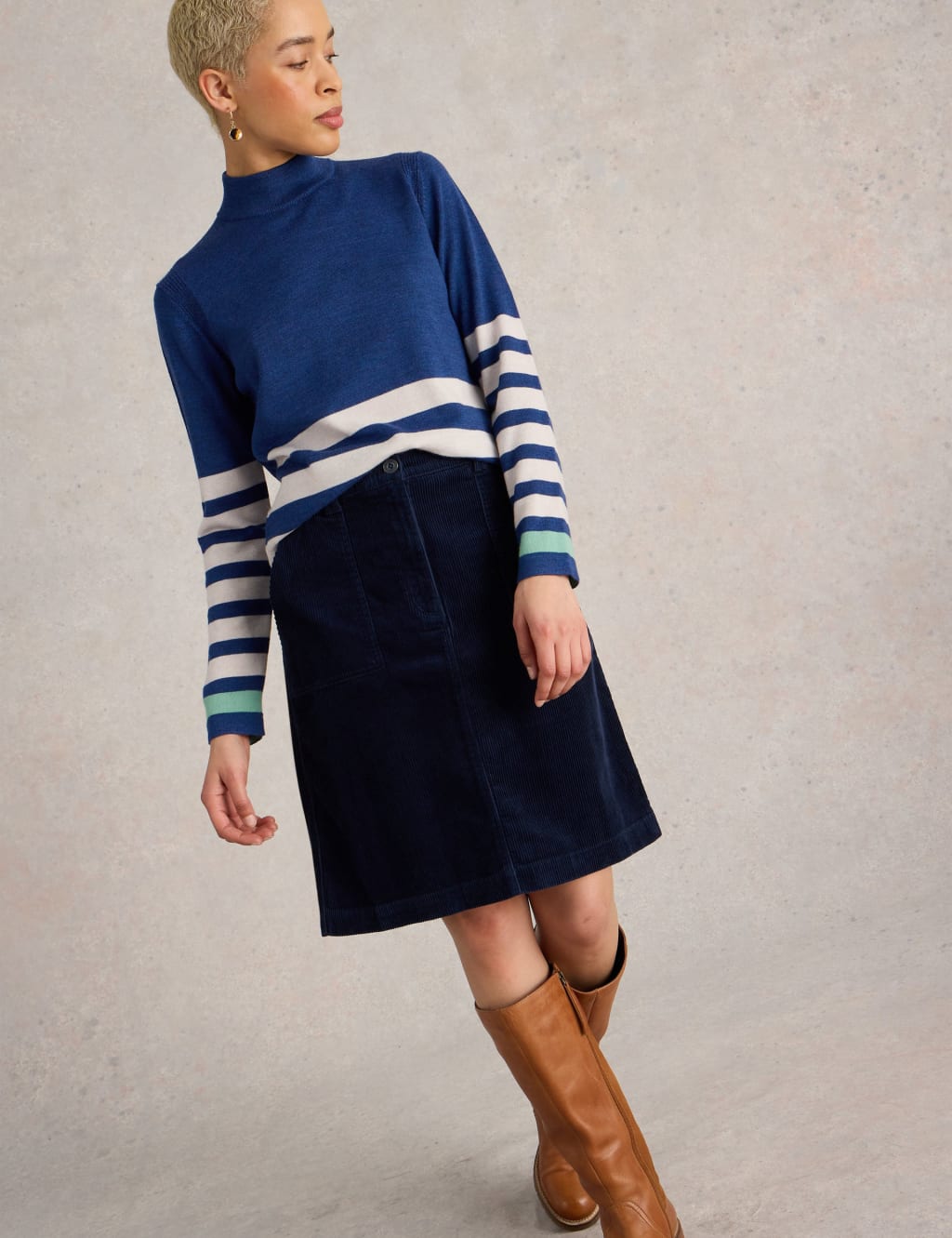 Cord Knee Length A Line Skirt