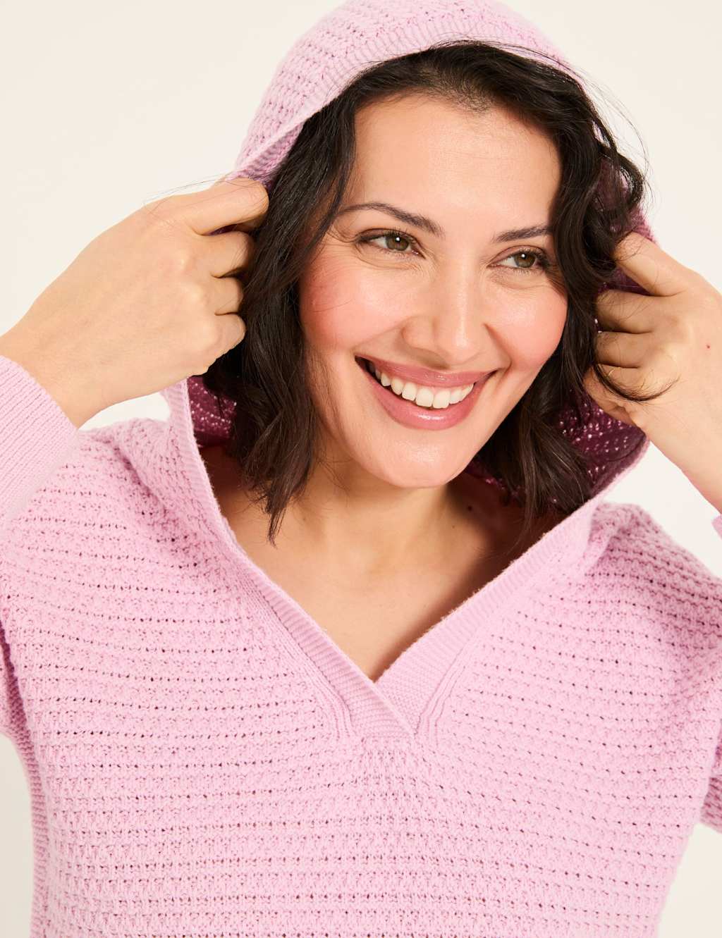 Pure Cotton Textured V-Neck Hoodie 4 of 5