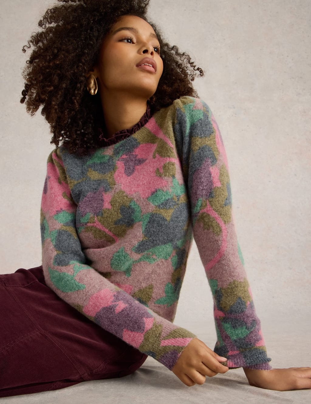 Wool Blend Floral Crew Neck Jumper