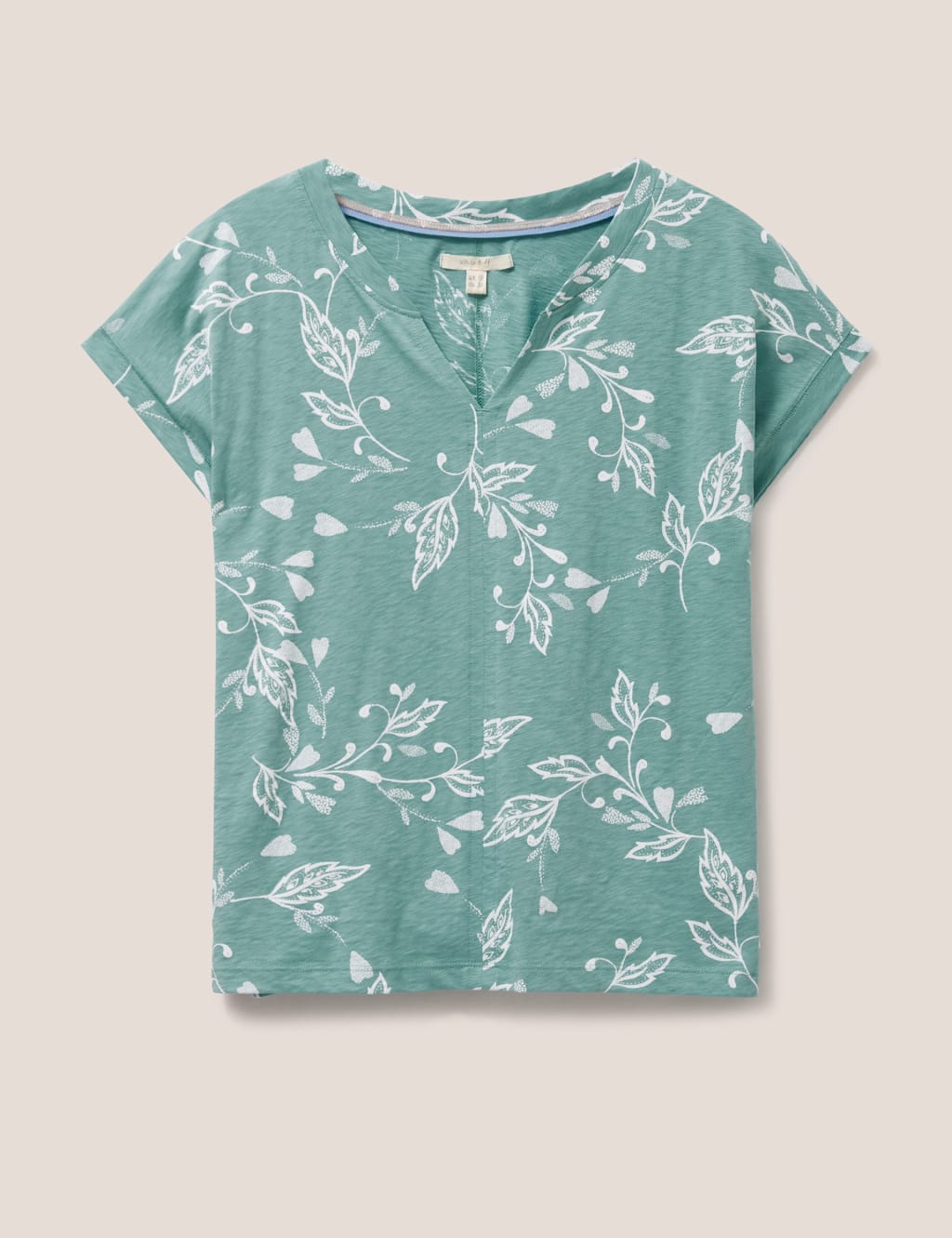 Pure Cotton Leaf Print Notch Neck T-Shirt 2 of 5