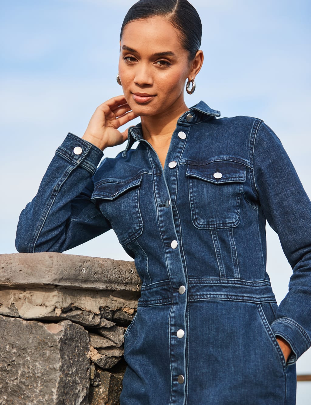 Cotton Rich Denim Midi Shirt Dress SOSANDAR M S