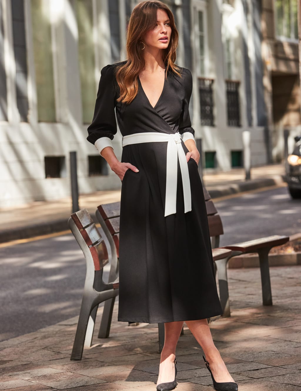 Jersey V Neck Belted Midi Wrap Dress SOSANDAR M S