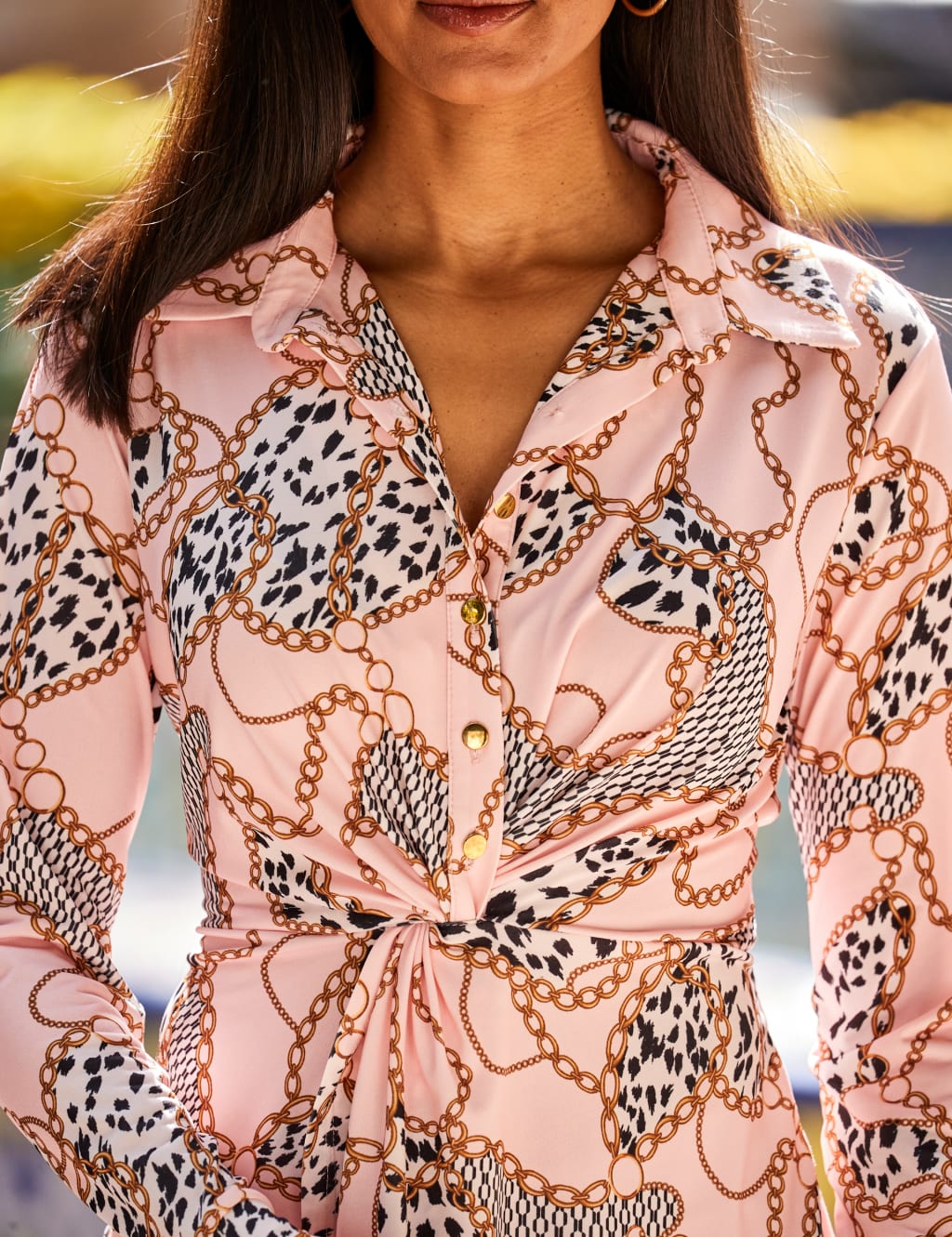 Jersey Printed Collared Twist Front Top 4 of 6