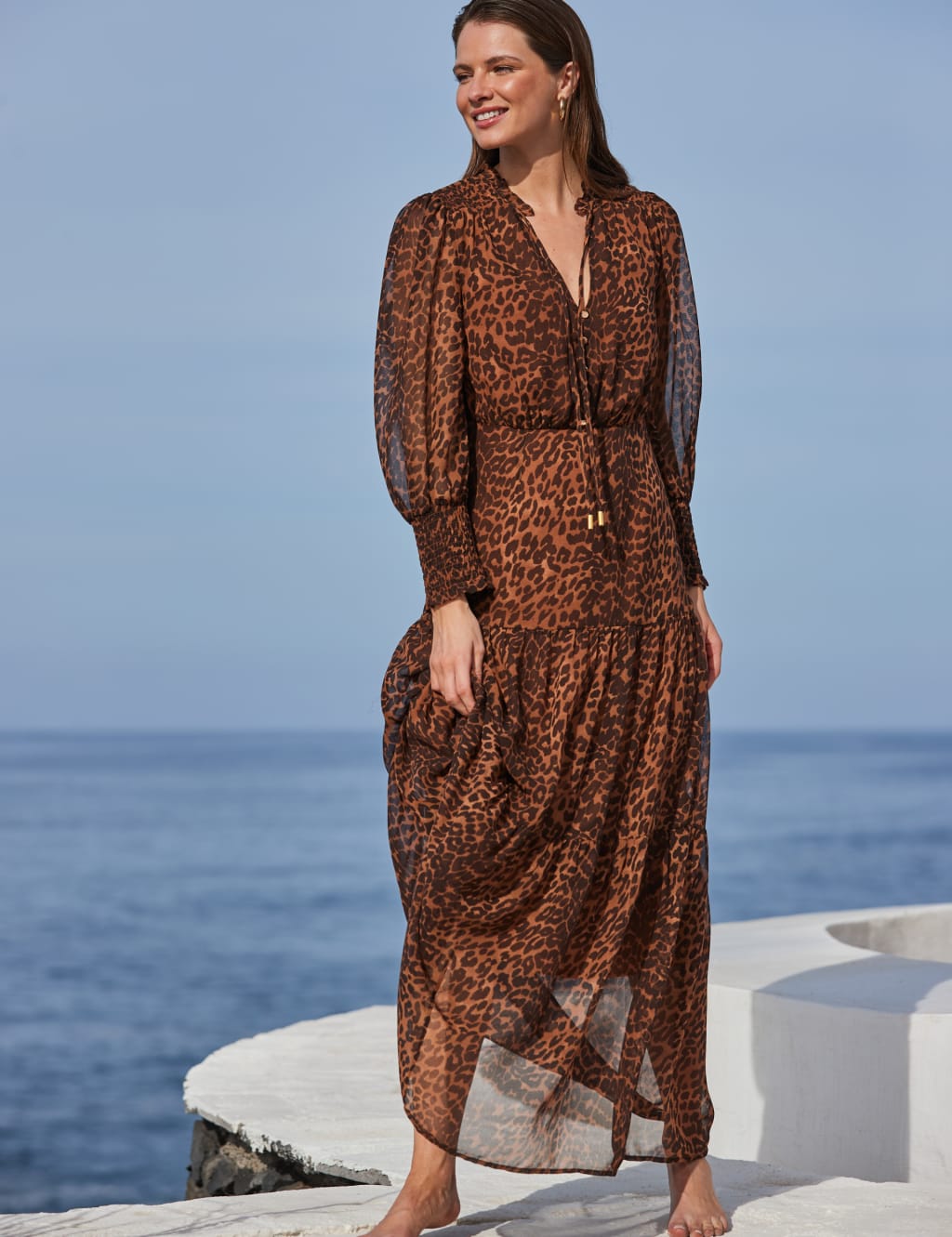 Animal Print V-Neck Maxi Tiered Dress 4 of 6