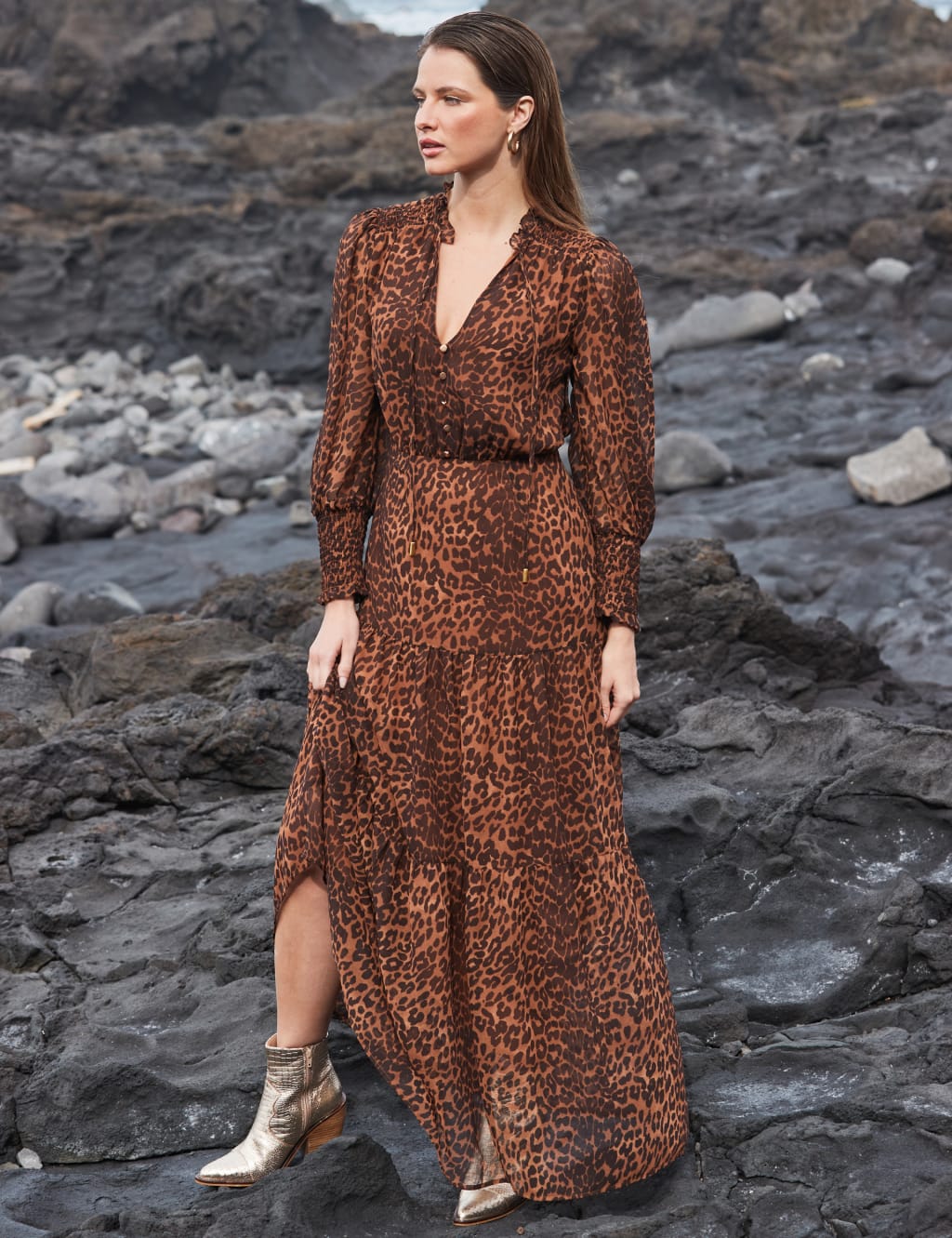Animal Print V-Neck Maxi Tiered Dress 5 of 6