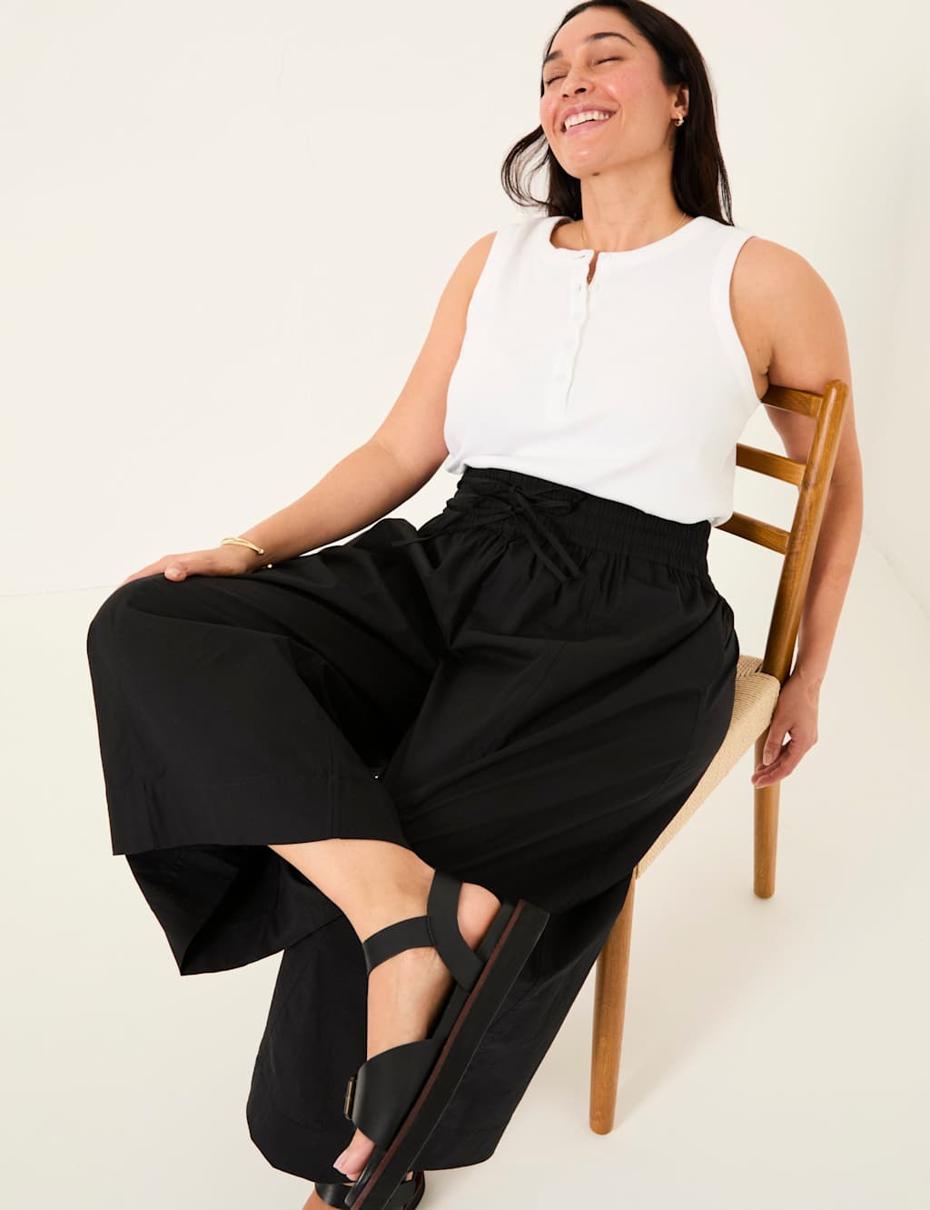 Pure Cotton Drawstring Wide Leg Culottes 4 of 6