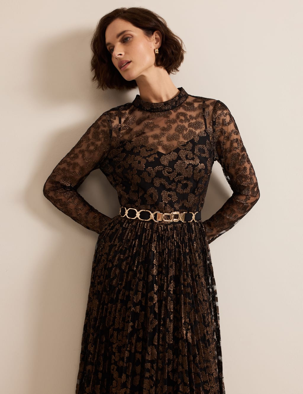 Animal Print Belted Midi Skater Dress