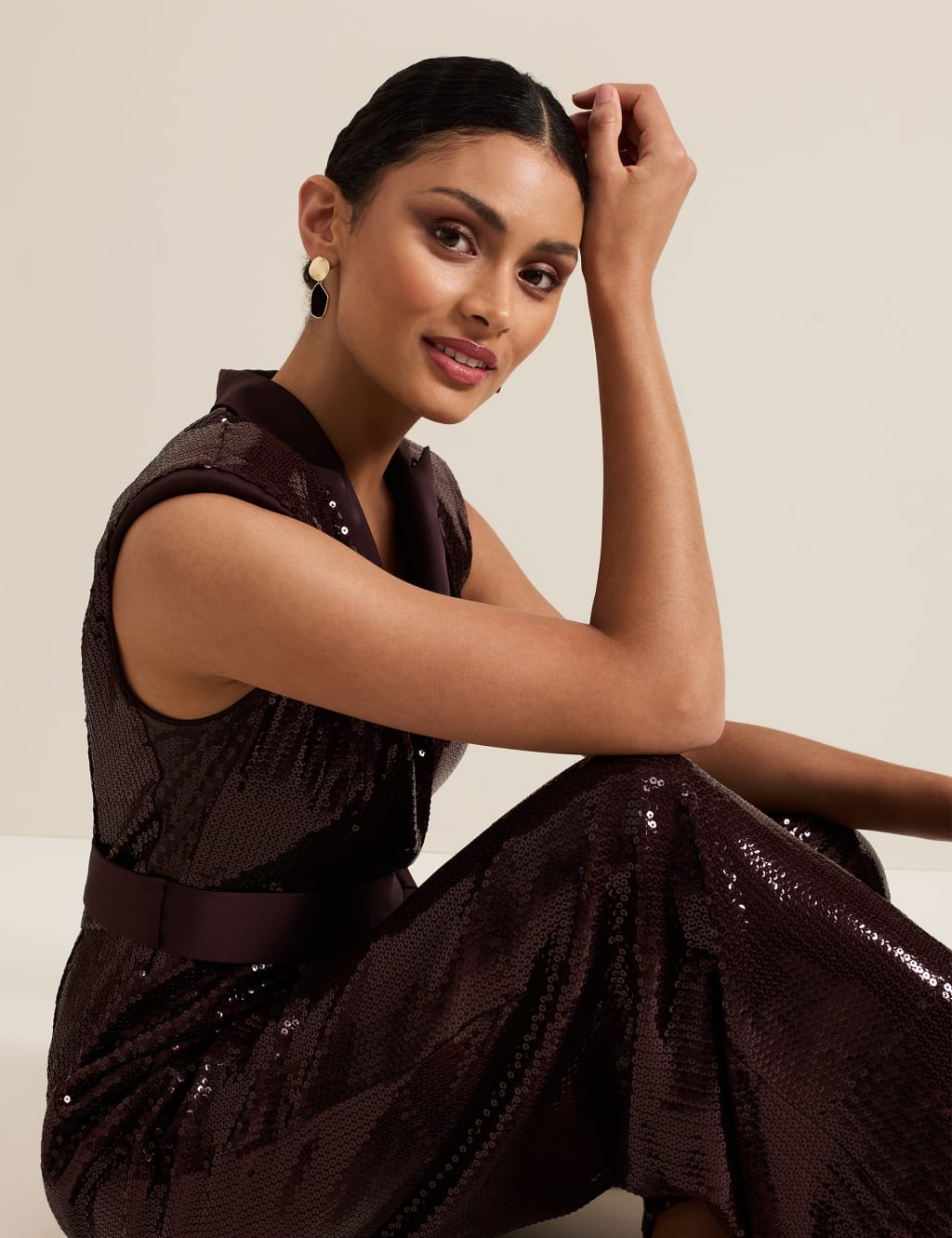 Bow Detail Sequin Wide-Leg Jumpsuit