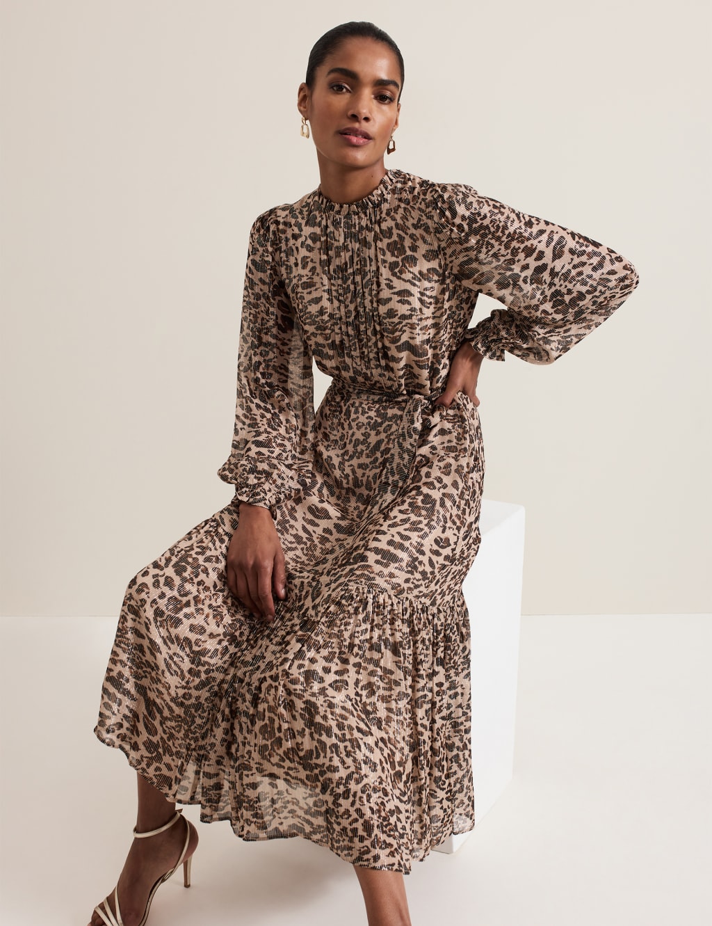 Animal Print Shimmer Midi Skater Dress