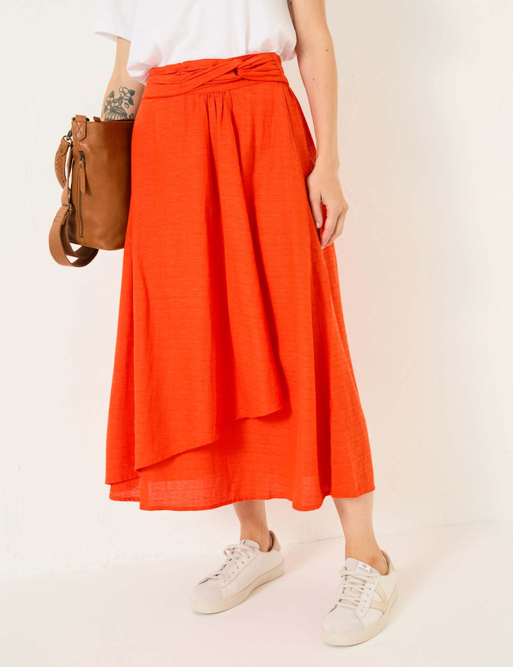 Cotton Blend Midi Asymmetric Skirt with Linen 4 of 9