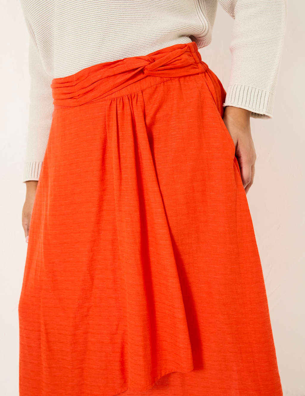 Cotton Blend Midi Asymmetric Skirt with Linen 6 of 9