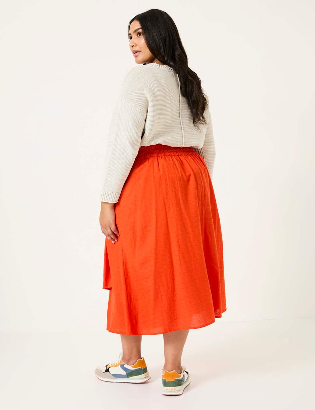 Cotton Blend Midi Asymmetric Skirt with Linen 8 of 9