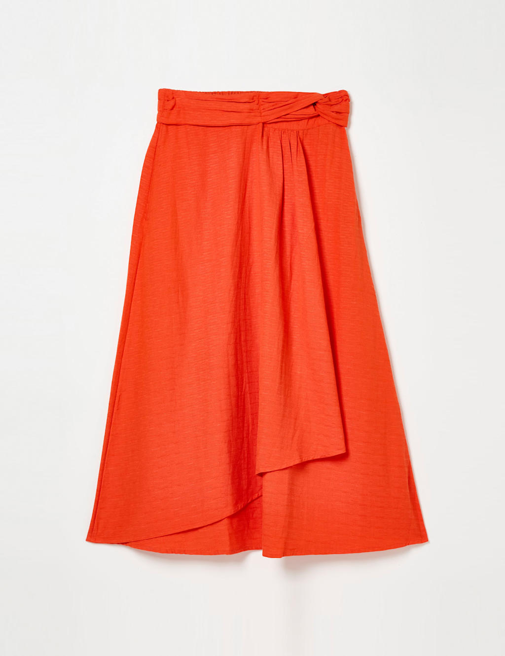 Cotton Blend Midi Asymmetric Skirt with Linen 2 of 9