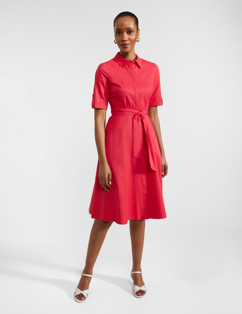 Cotton Blend Belted Midi Shirt Dress 3 of 7