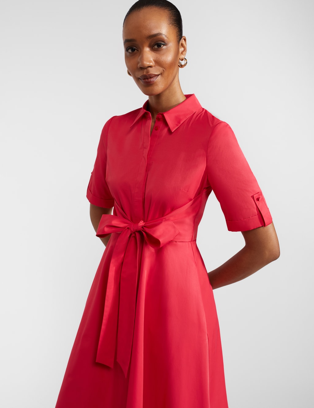 Cotton Blend Belted Midi Shirt Dress 5 of 7
