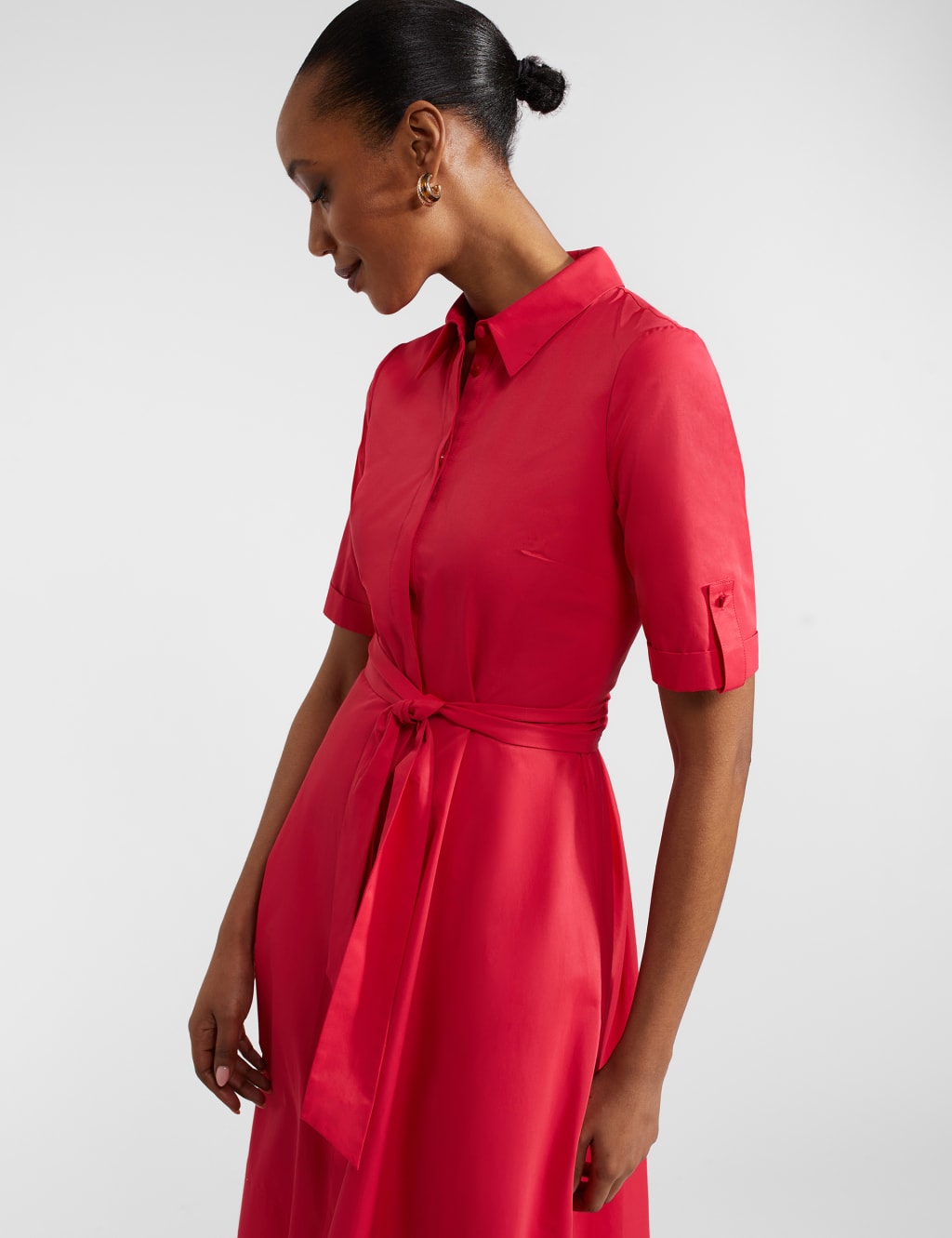 Cotton Blend Belted Midi Shirt Dress 6 of 7