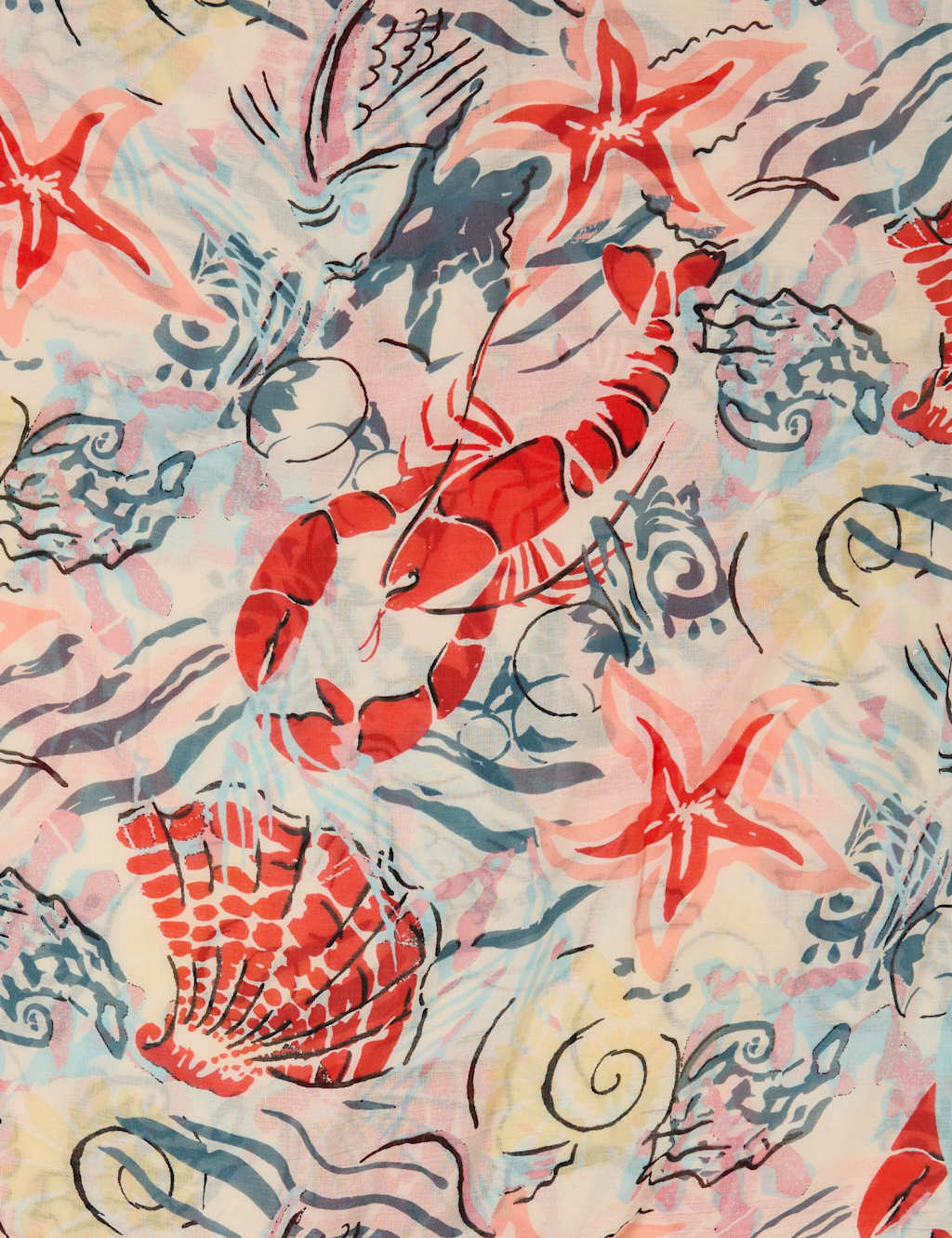 Cotton Blend Sea Scene Printed Scarf 2 of 2