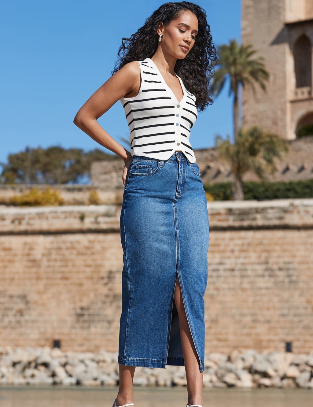 Denim midi skirt marks and spencer top