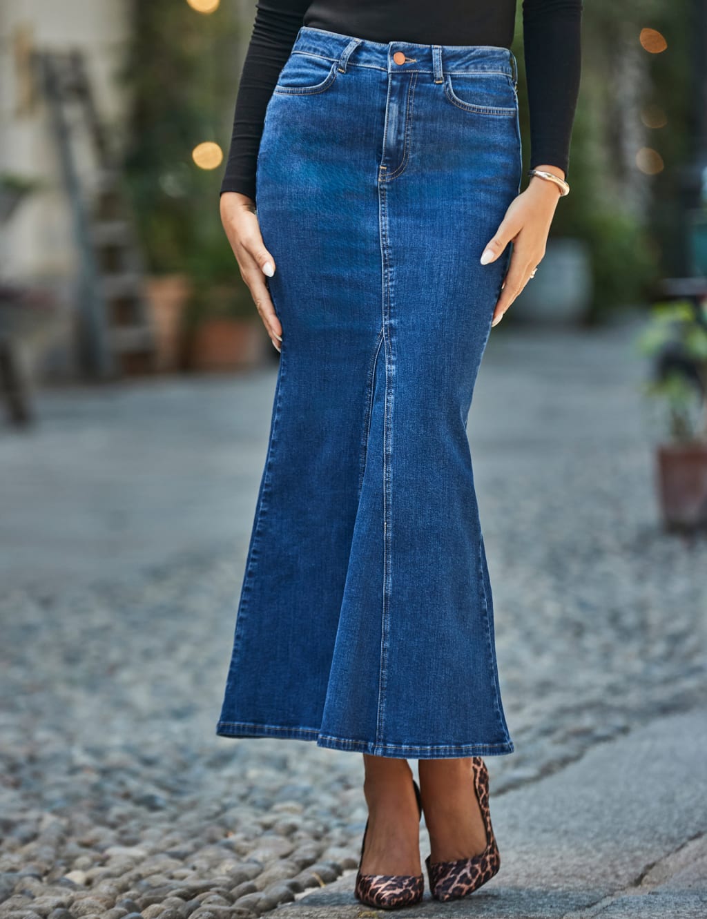 Fishtail Denim Maxi Skirt SOSANDAR M S