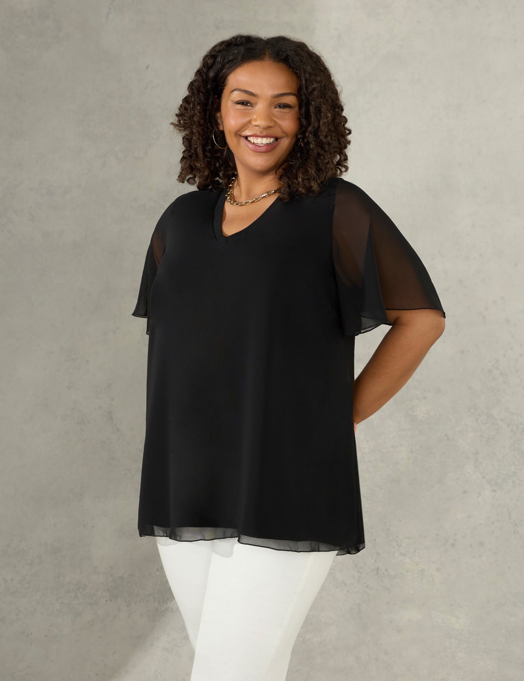 V-Neck Relaxed Angel Sleeve Top 1 of 4