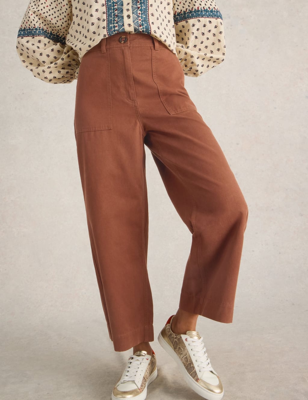 Cotton Blend Wide Leg Cropped Trousers 5 of 6