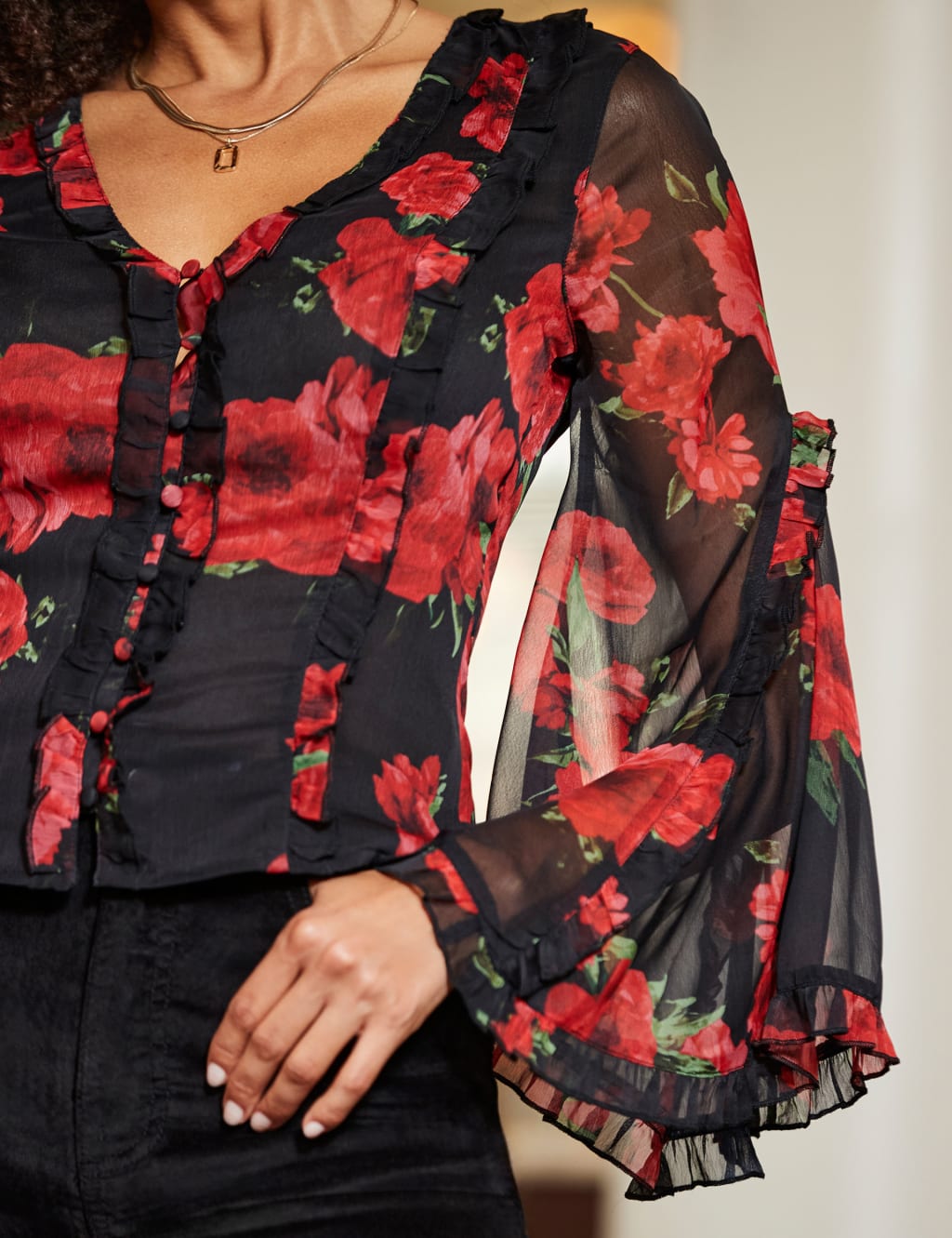 Floral Print Fluted Sleeve Blouse 3 of 5