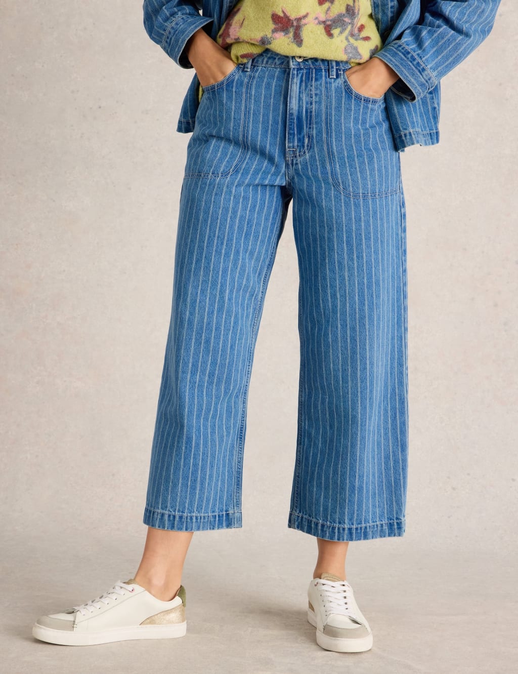 Striped Wide Leg Cropped Jeans 3 of 6