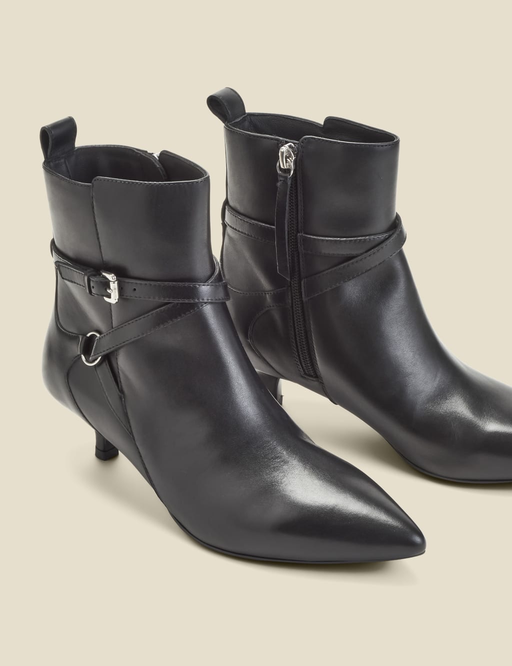 Black leather kitten heel ankle boots online